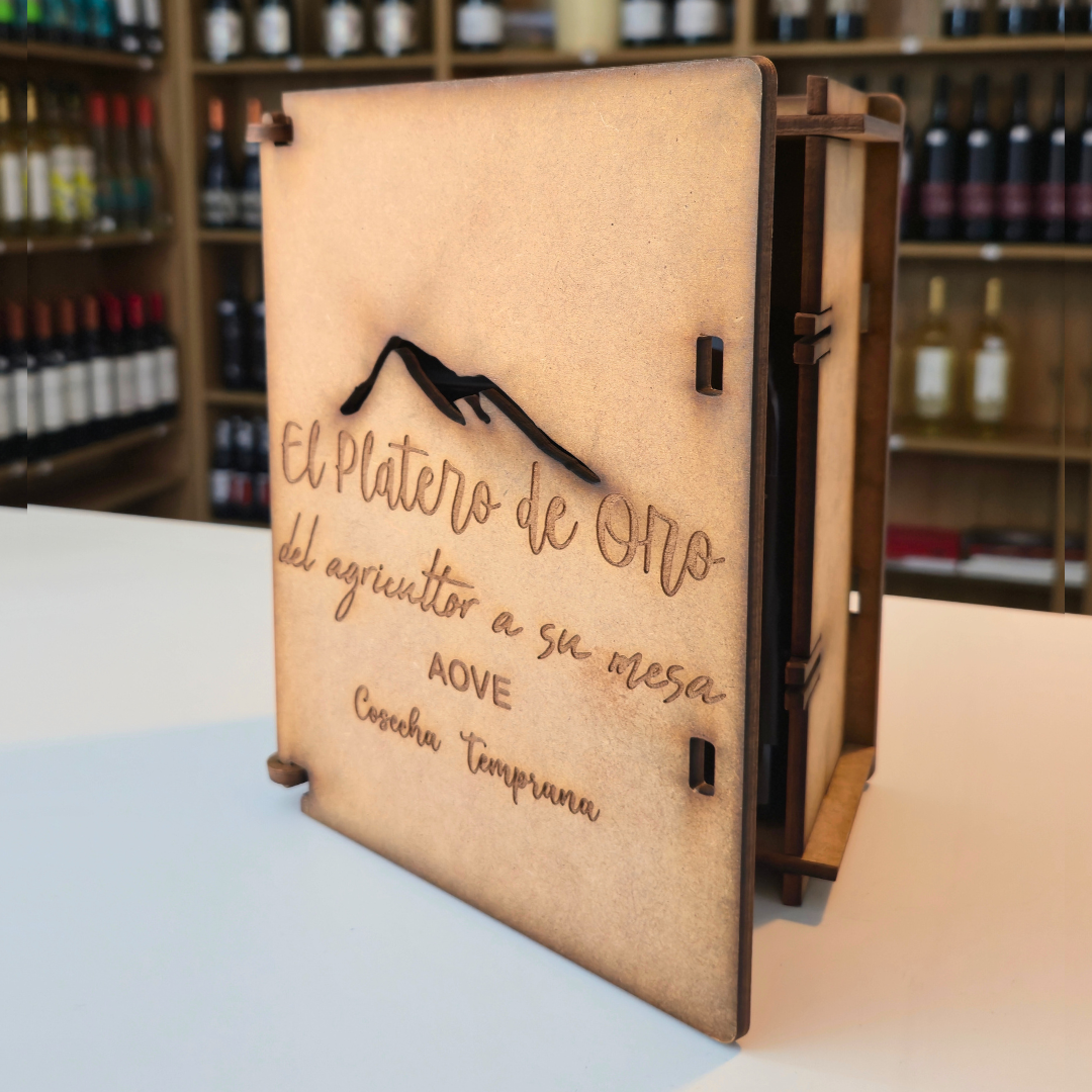 Caja de madera El Platero de Oro: Premium + Frasca (2x500 ML)